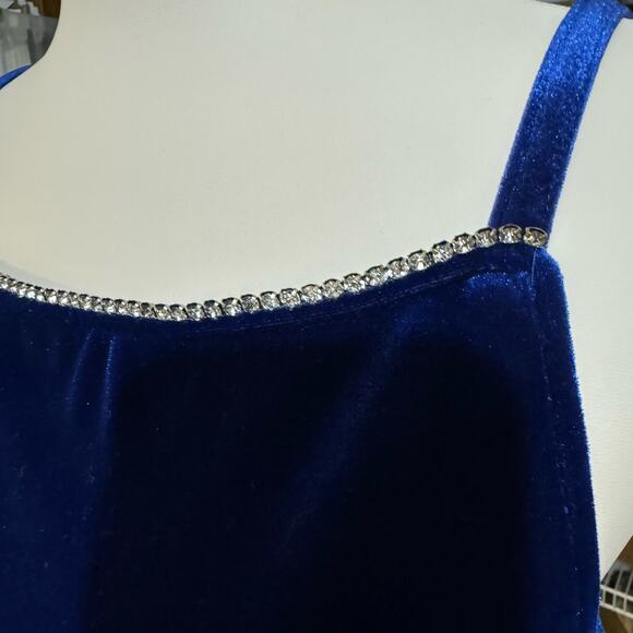Vintage 90s Royal Blue Velvet Maxi Dress Jacket Set Size M Rhinestone Trim Prom - Picture 11 of 11